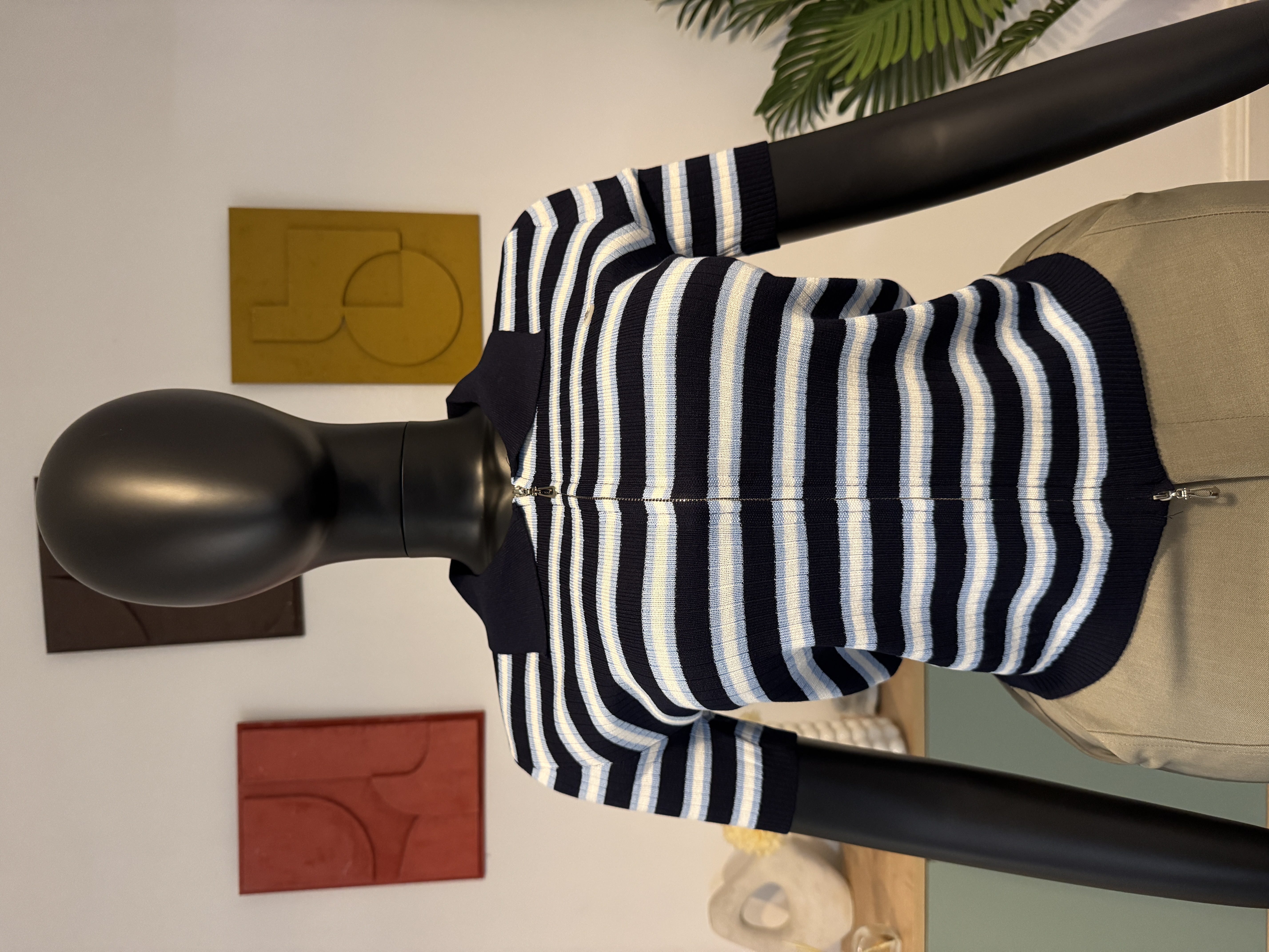 Striped Zip Polo Top