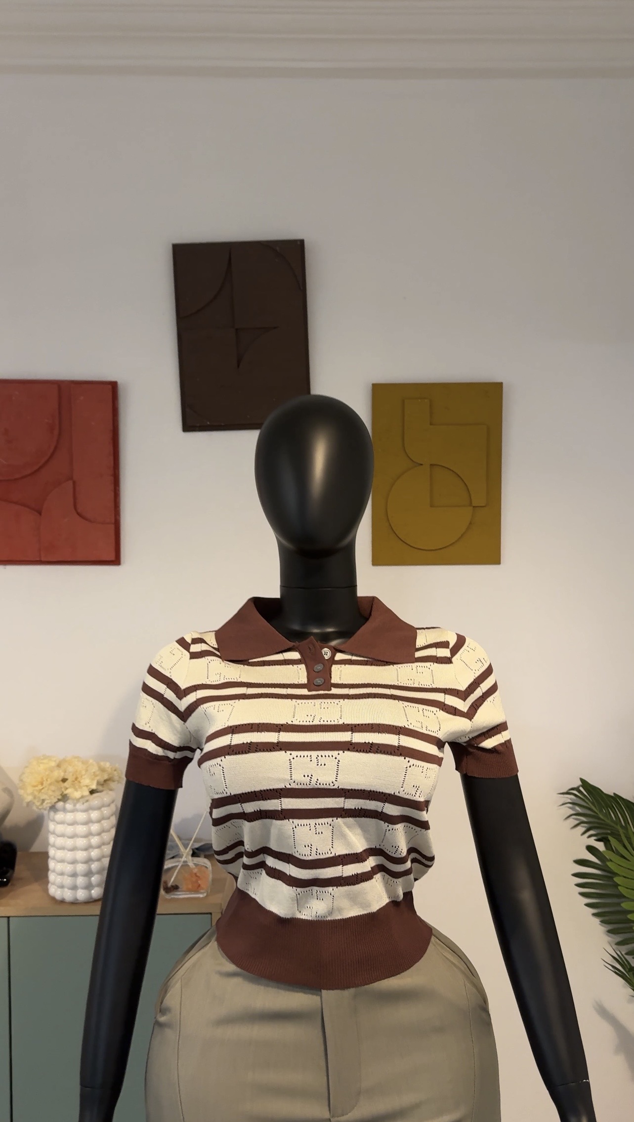 Striped Knit Polo Top